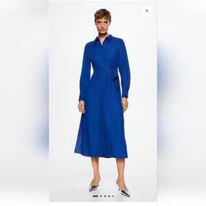 MANGO Elegant Blue Long-Sleeve Dress